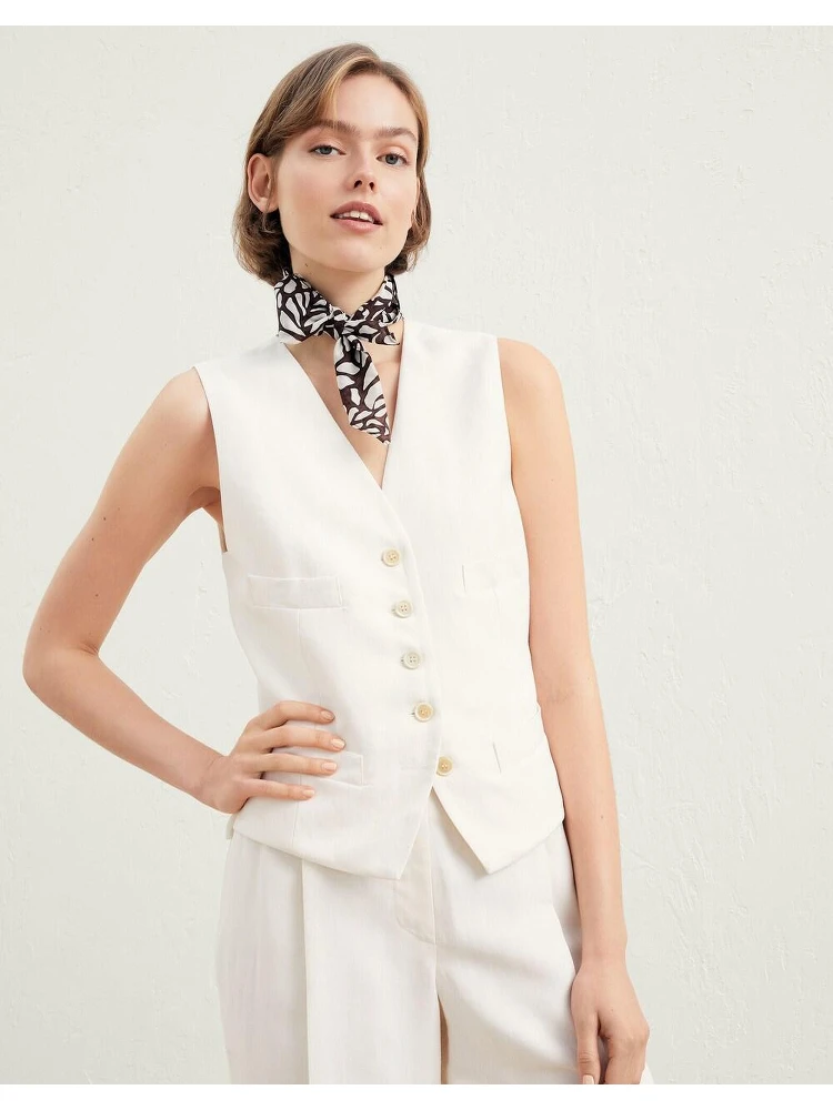 Beige Viscose Sleveless Jacket