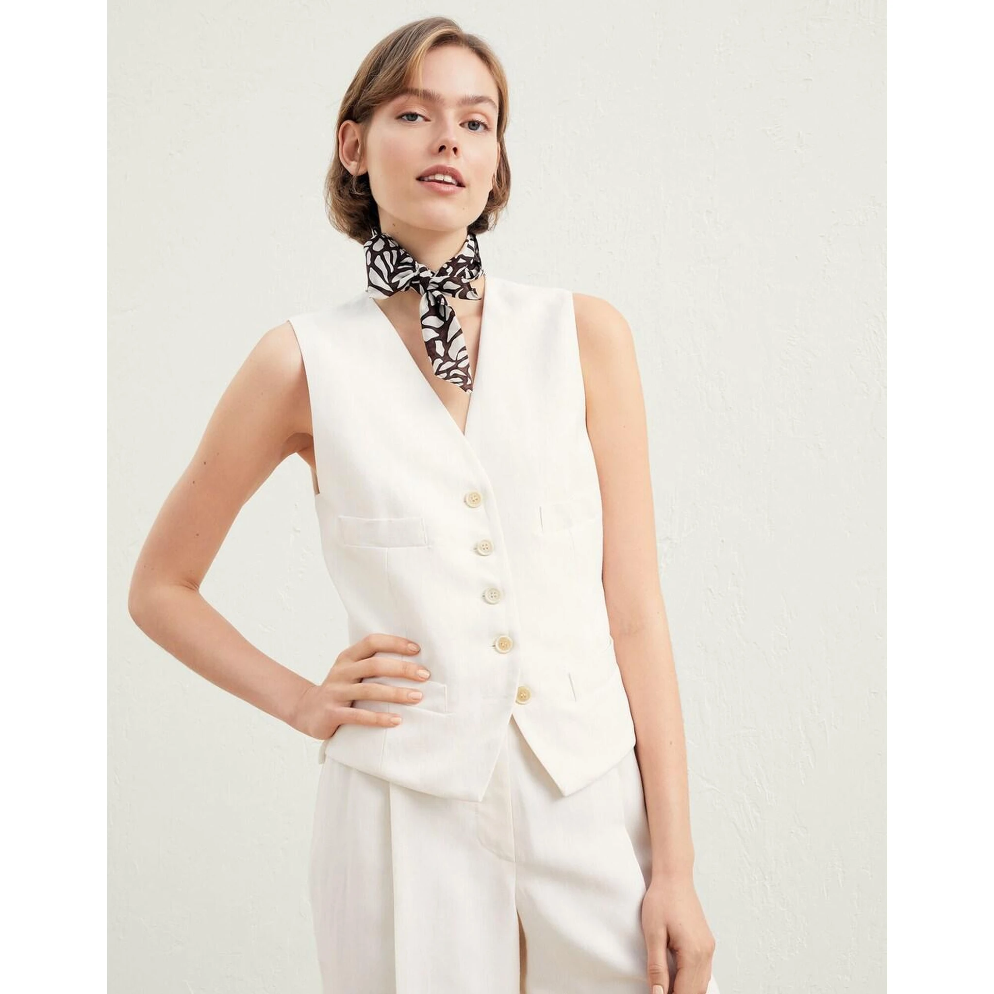 Beige Viscose Sleveless Jacket