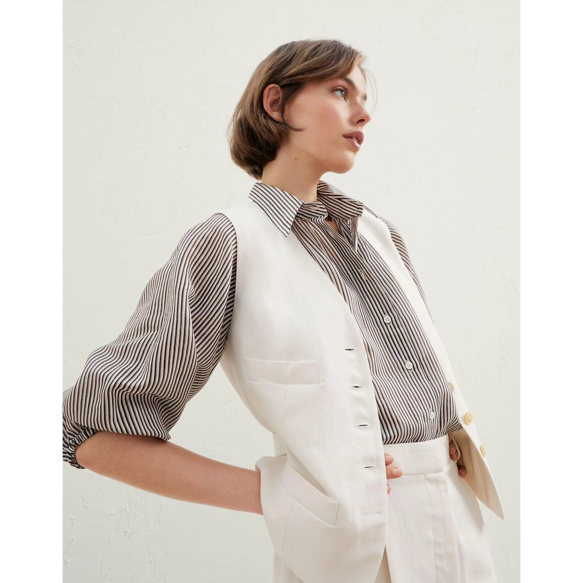 Beige Viscose Sleveless Jacket