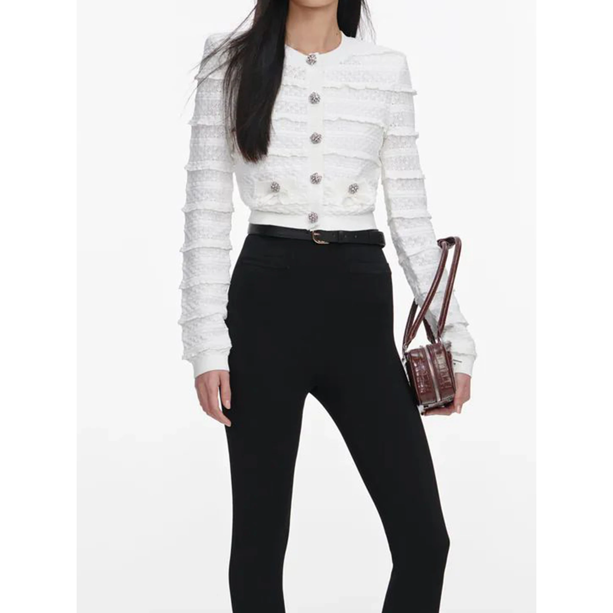 Pointelle diamante cardigan