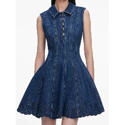 Denim broderie mini dress
