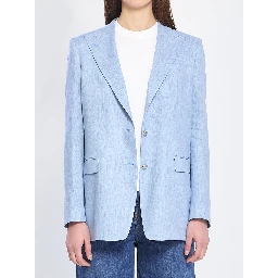 Single-breasted stretch linen and cotton jacket