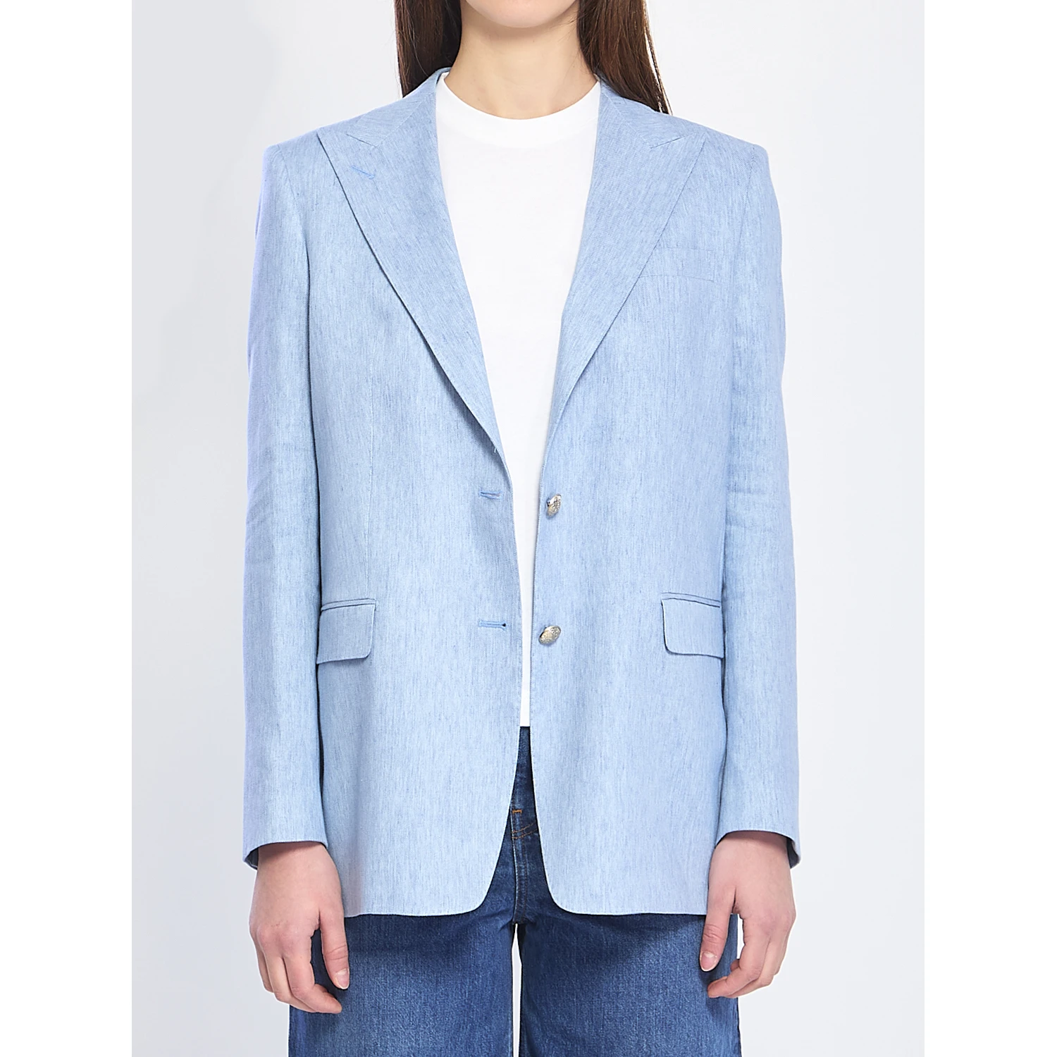 Single-breasted stretch linen and cotton jacket