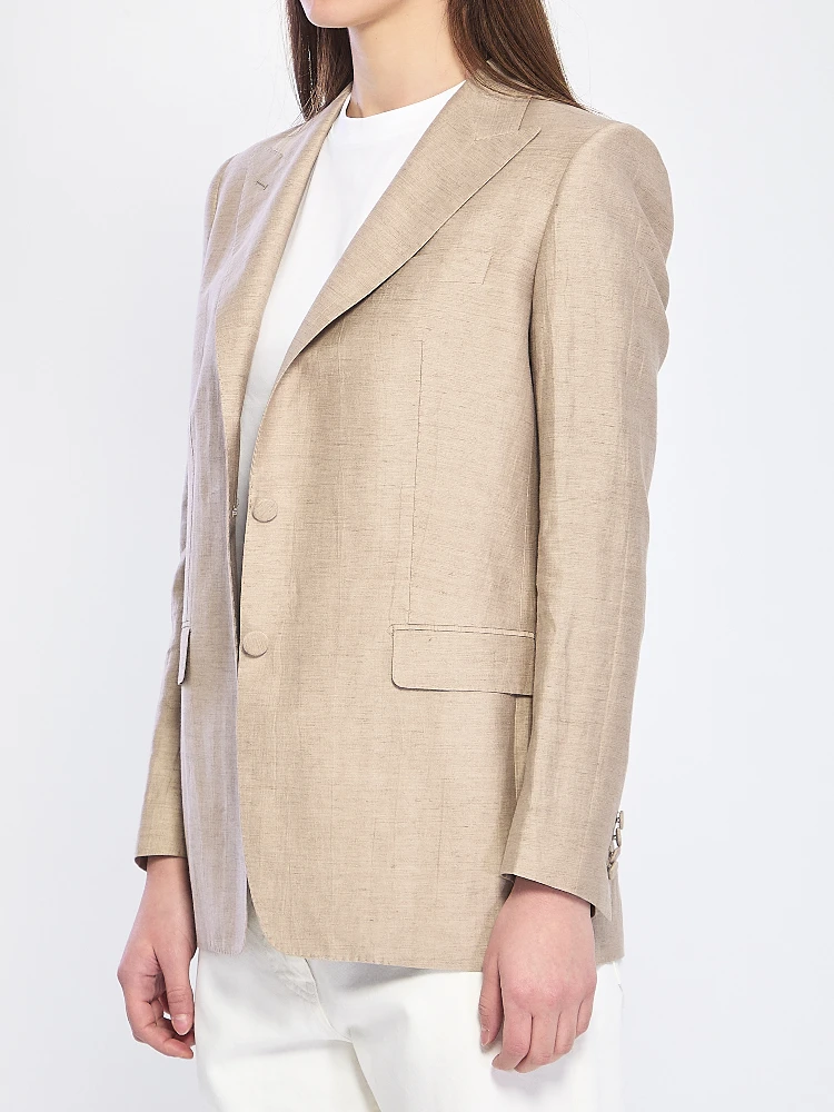 Single-breasted linen blend jacket alternative