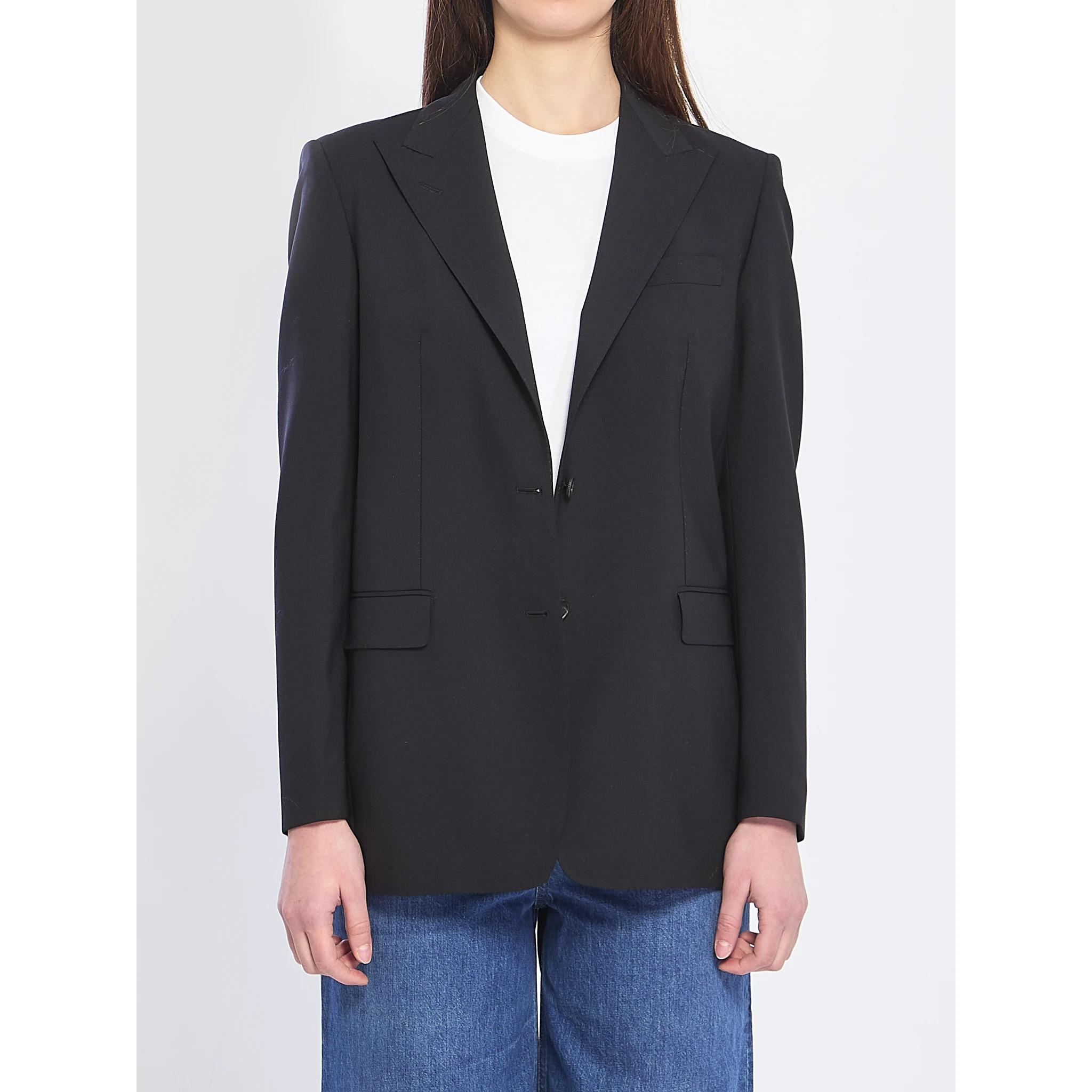 Single-breasted bi-stretch wool jacket
