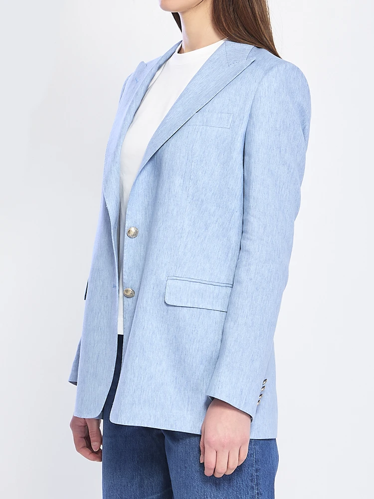 Single-breasted stretch linen and cotton jacket alternative