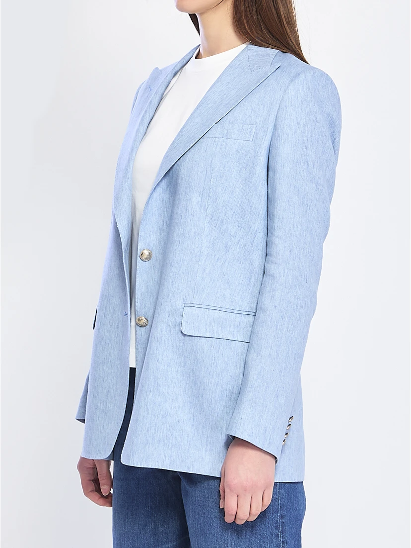 Single-breasted stretch linen and cotton jacket