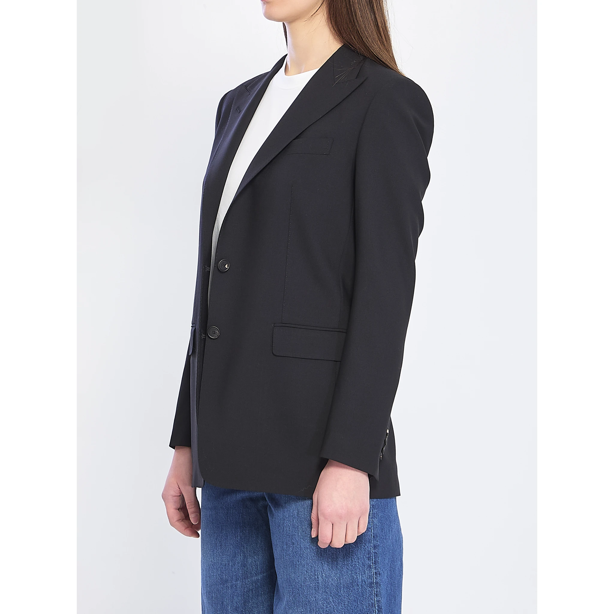 Single-breasted bi-stretch wool jacket
