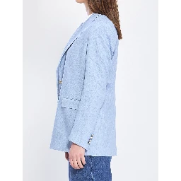 Single-breasted stretch linen and cotton jacket