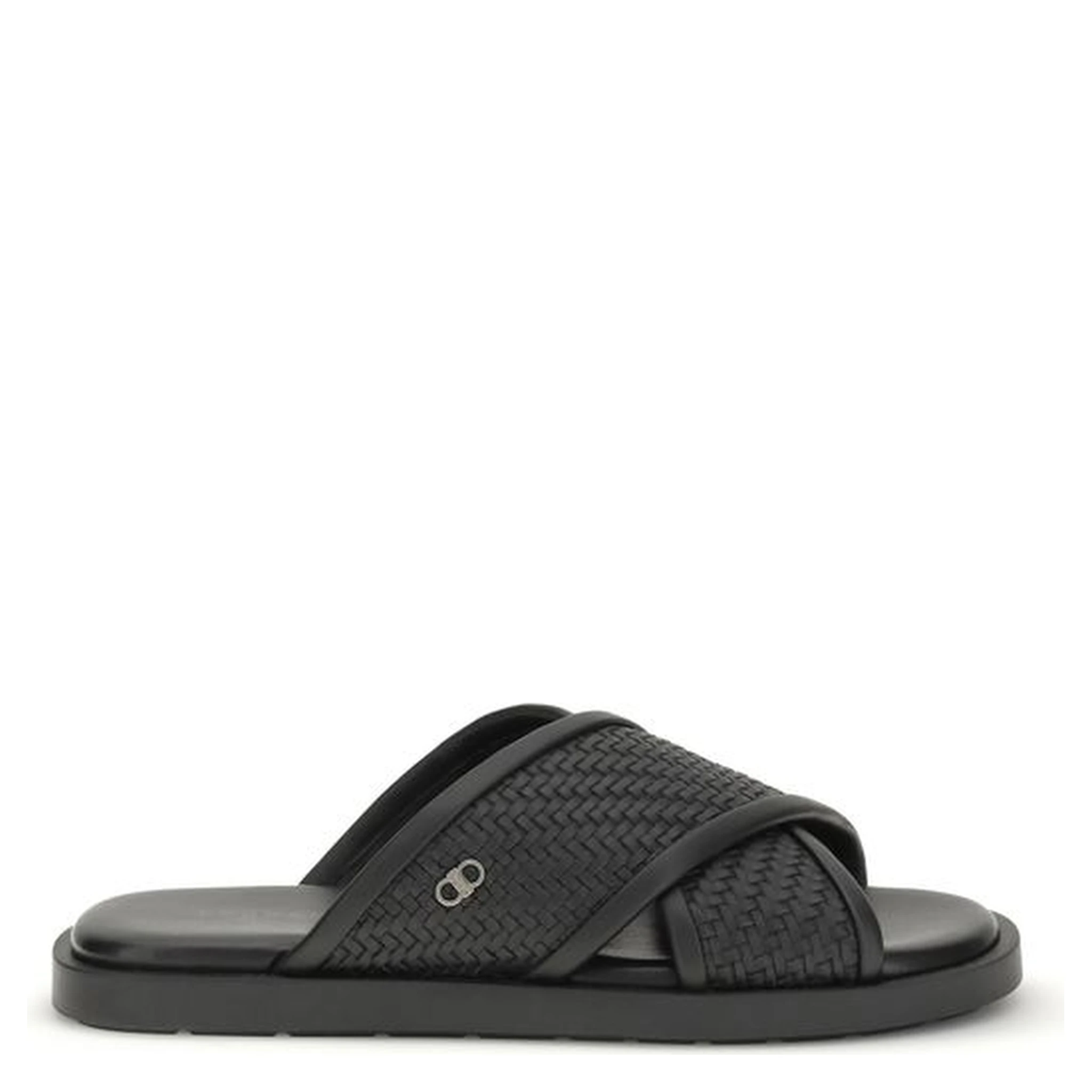 Black Calf Leather Bos Taurus Flat Sandals