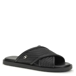 Black Calf Leather Bos Taurus Flat Sandals
