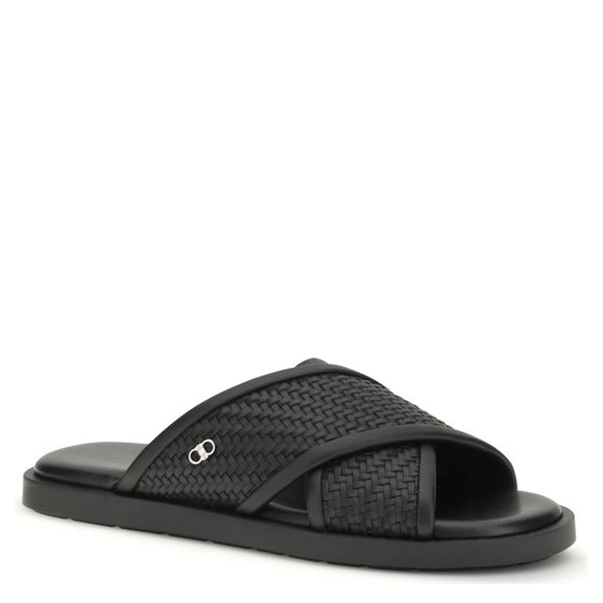 Black Calf Leather Bos Taurus Flat Sandals