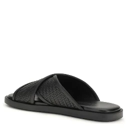 Black Calf Leather Bos Taurus Flat Sandals