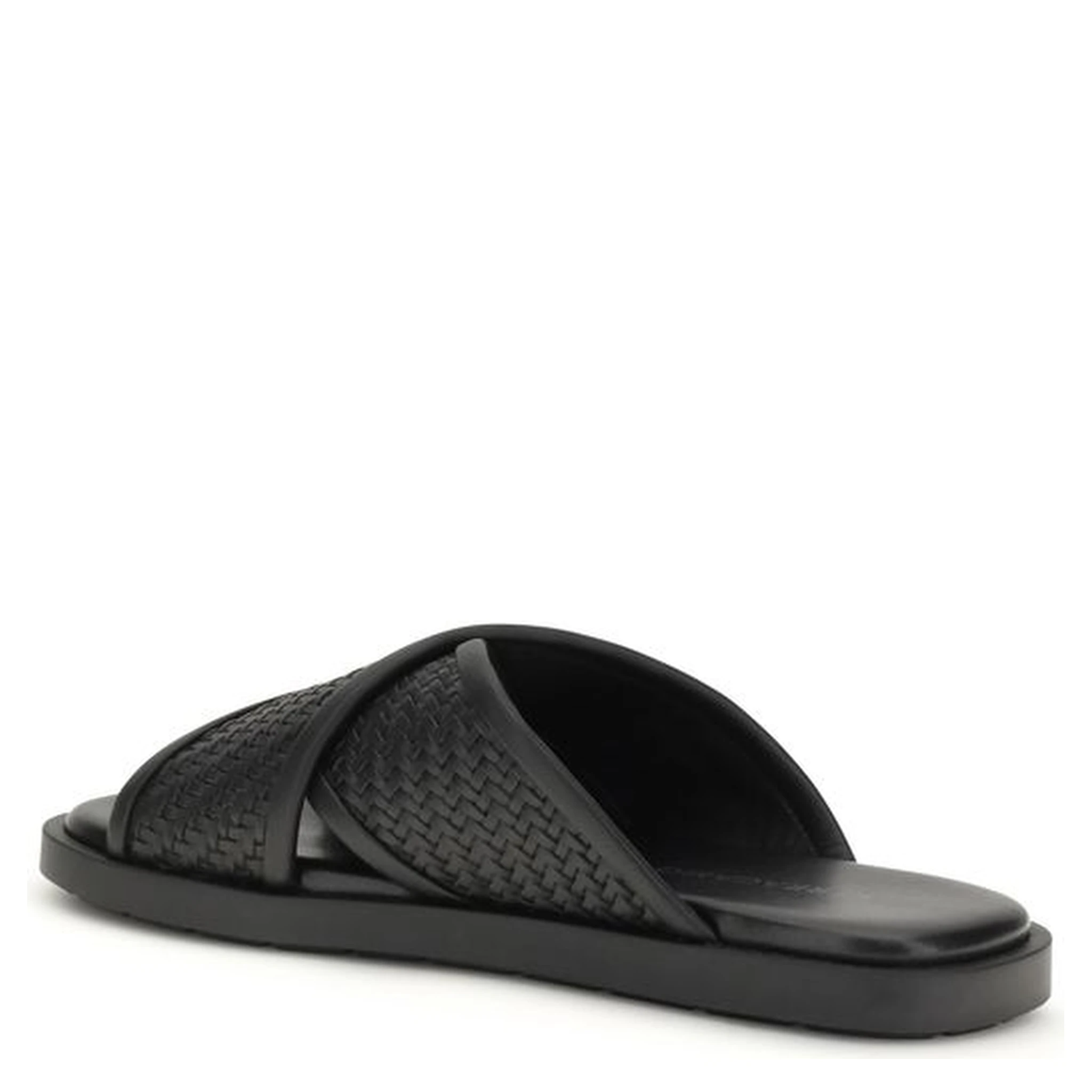 Black Calf Leather Bos Taurus Flat Sandals