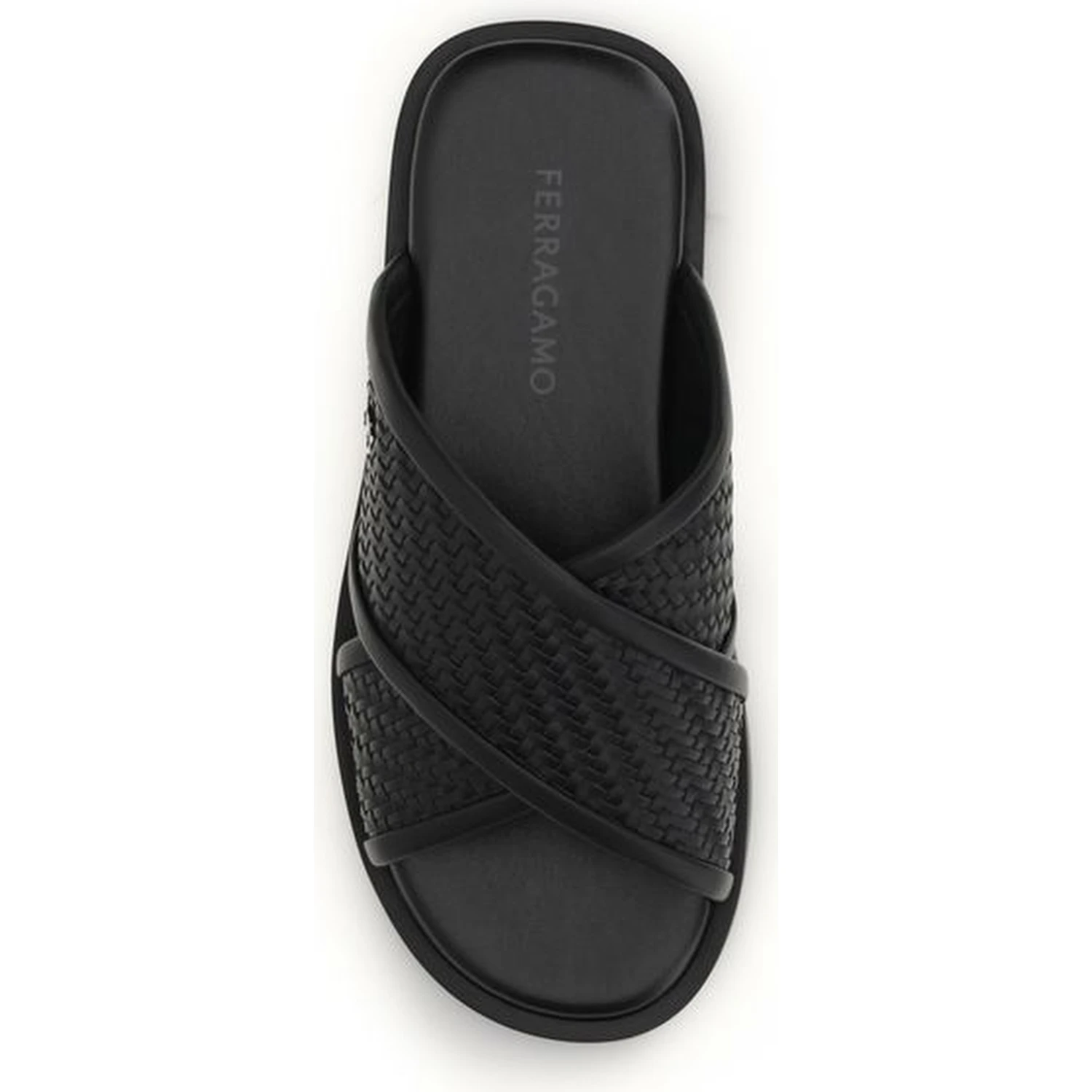 Black Calf Leather Bos Taurus Flat Sandals