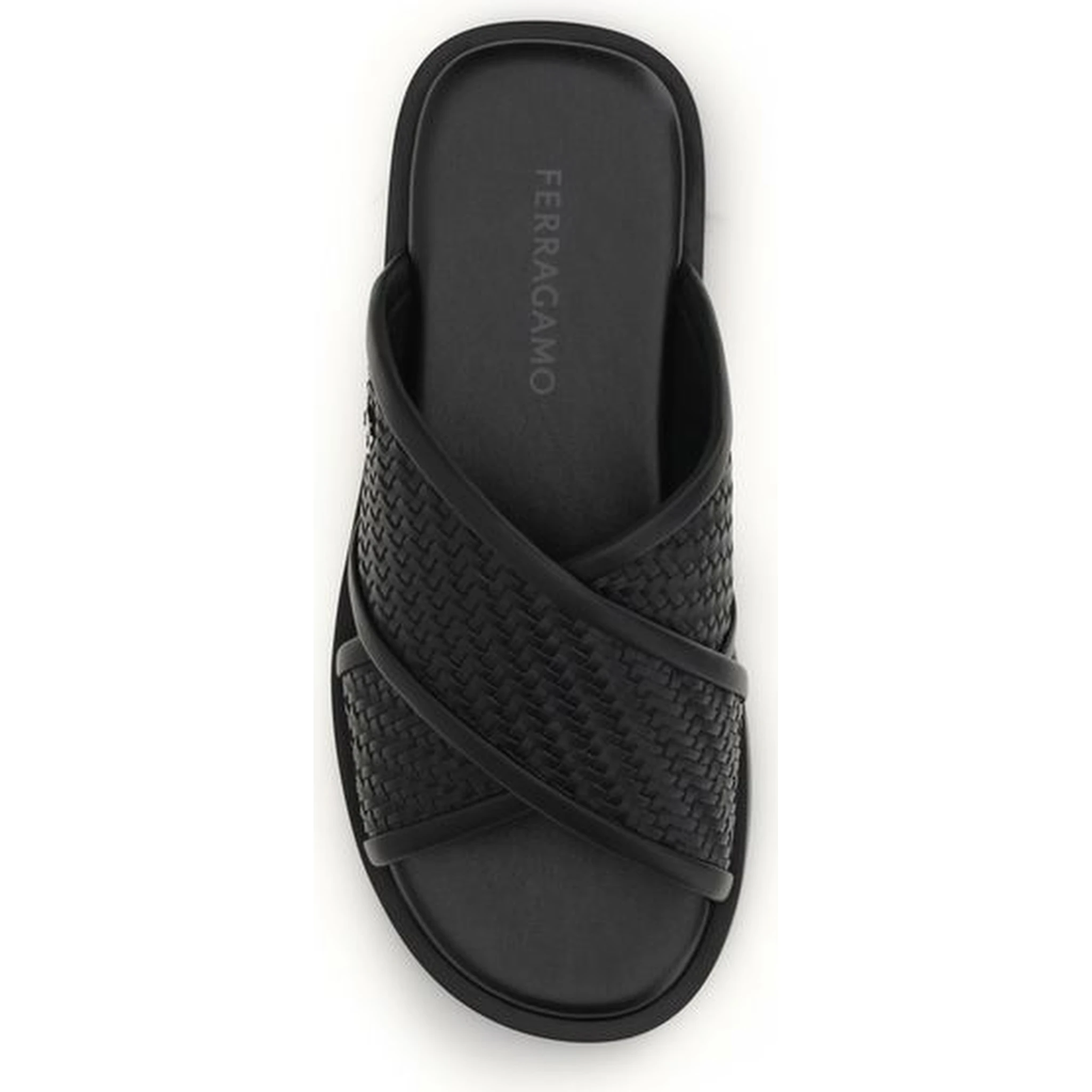 Black Calf Leather Bos Taurus Flat Sandals