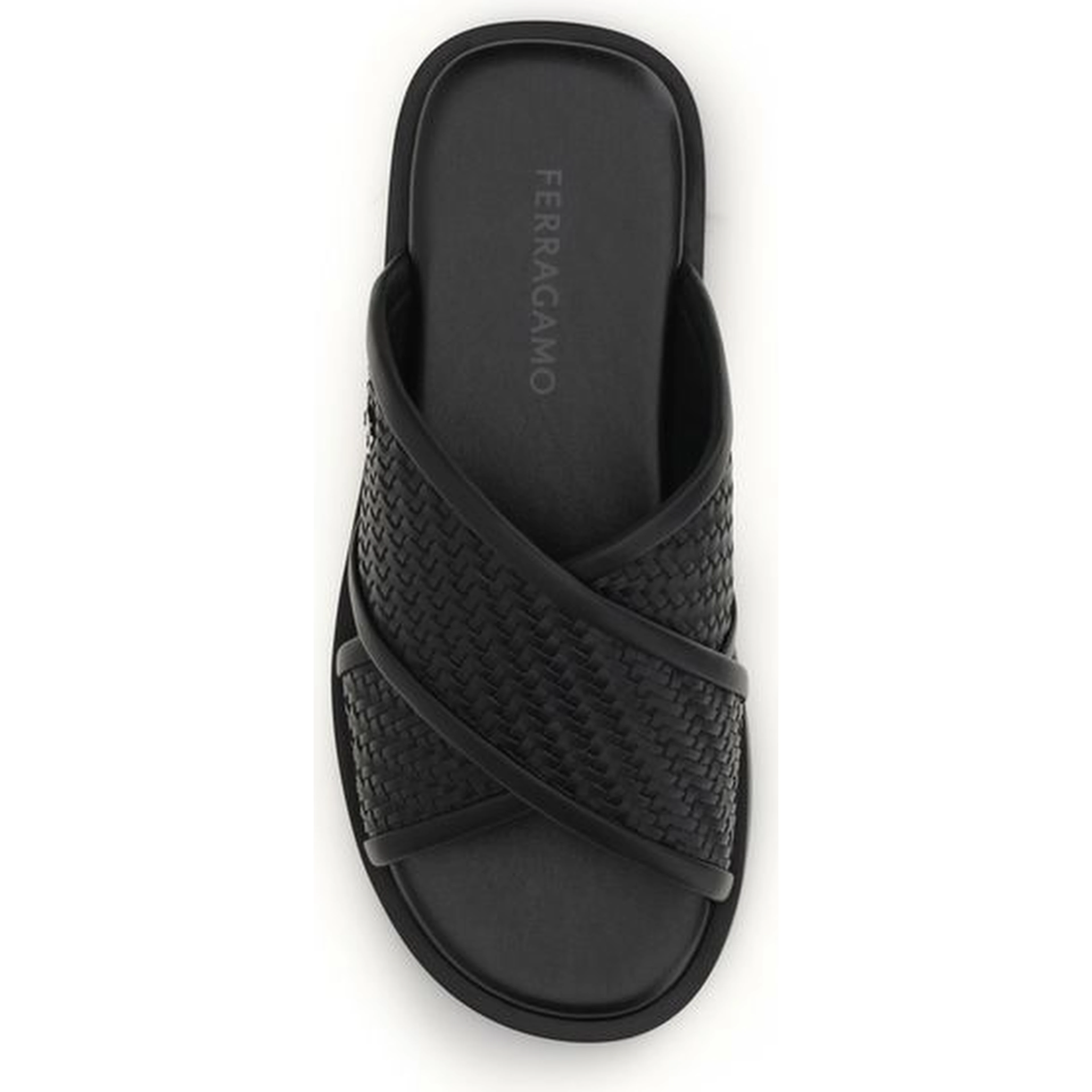 Black Calf Leather Bos Taurus Flat Sandals