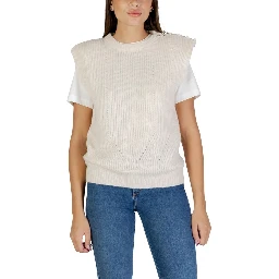 Cream Polyester Sleeveles Sweater