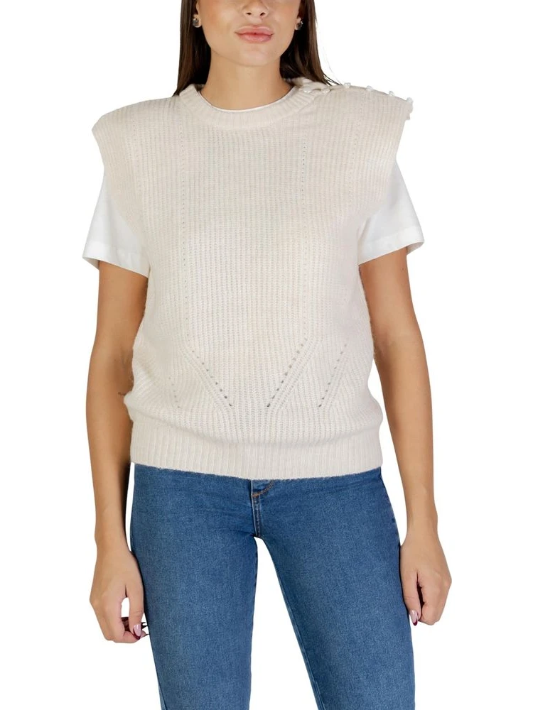 Cream Polyester Sleeveles Sweater