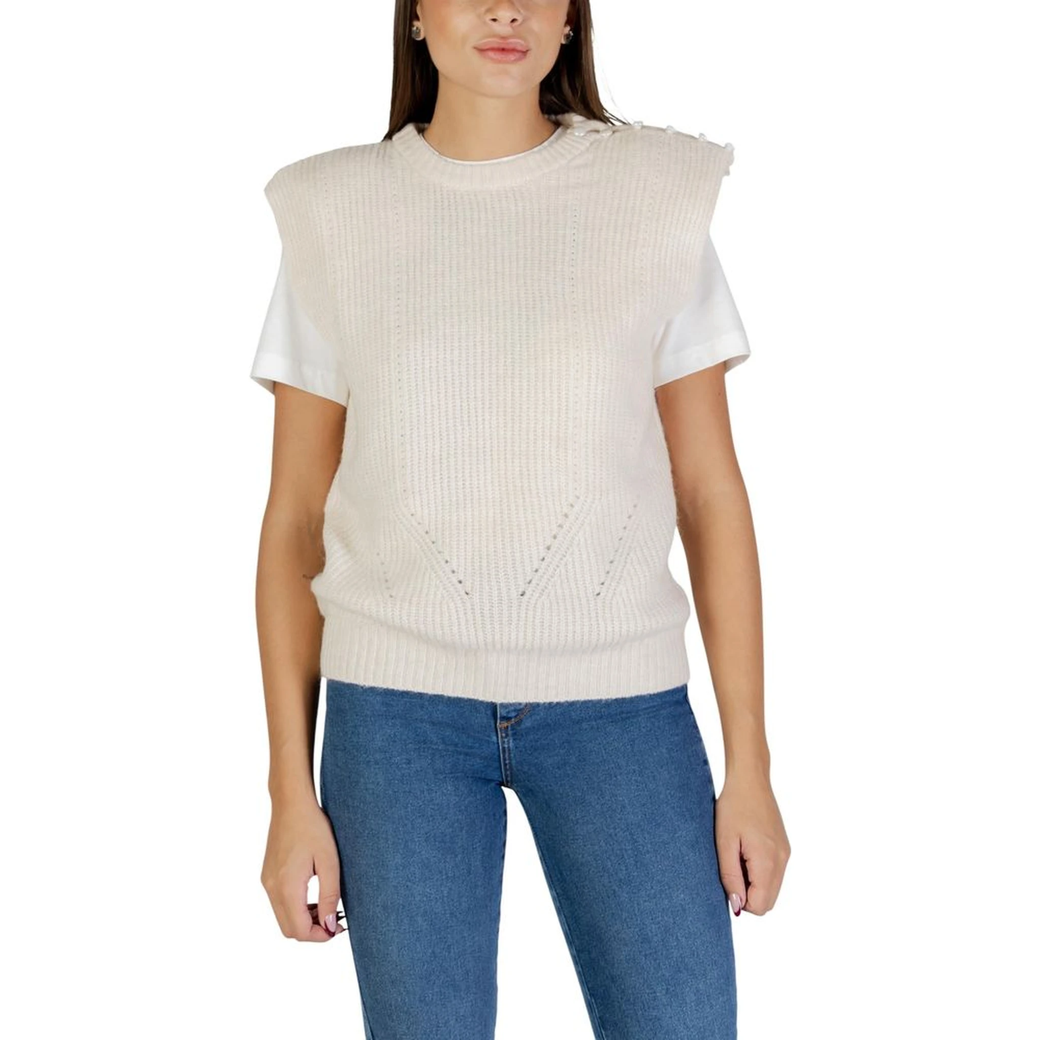 Cream Polyester Sleeveles Sweater