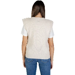 Cream Polyester Sleeveles Sweater
