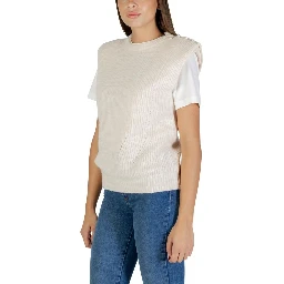 Cream Polyester Sleeveles Sweater
