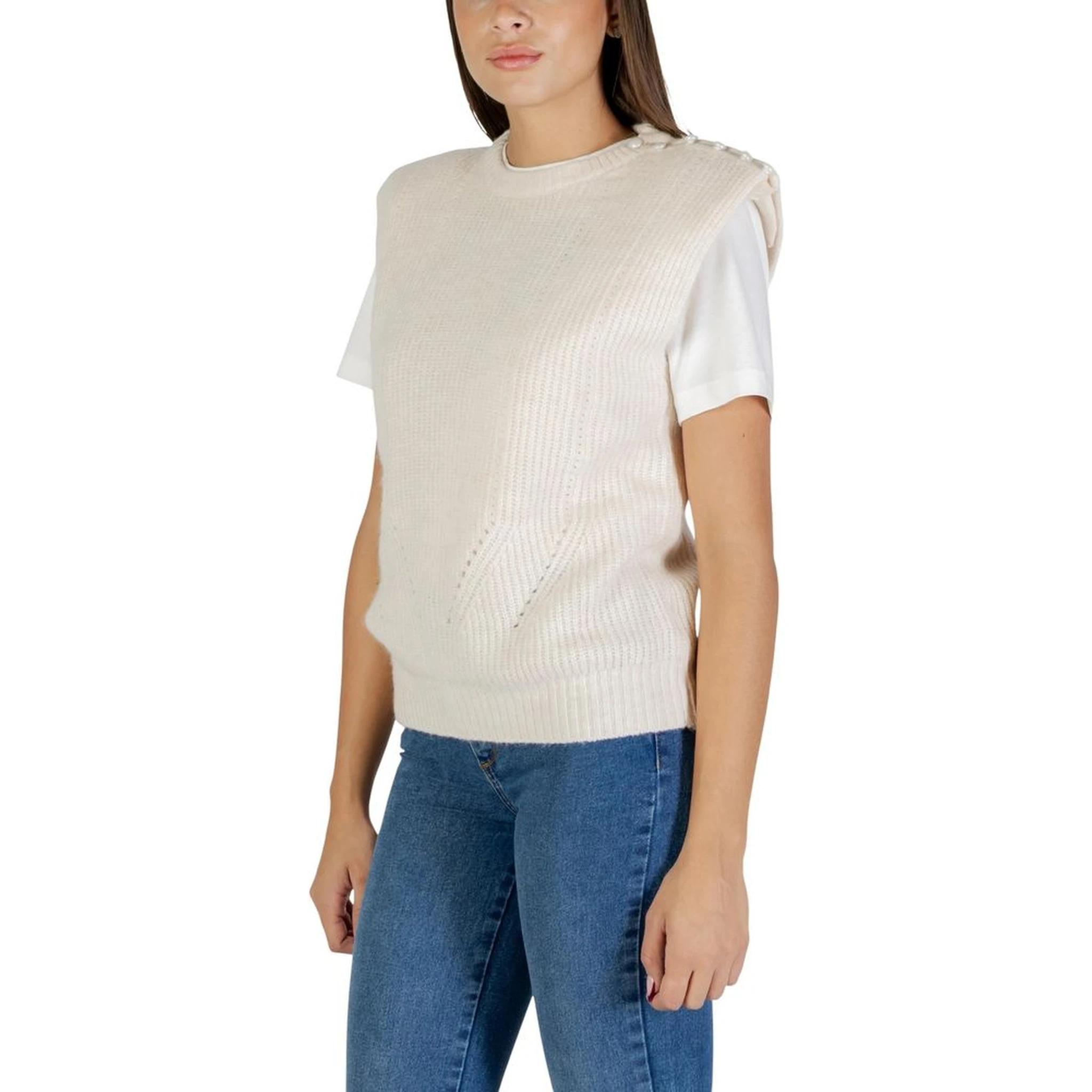 Cream Polyester Sleeveles Sweater