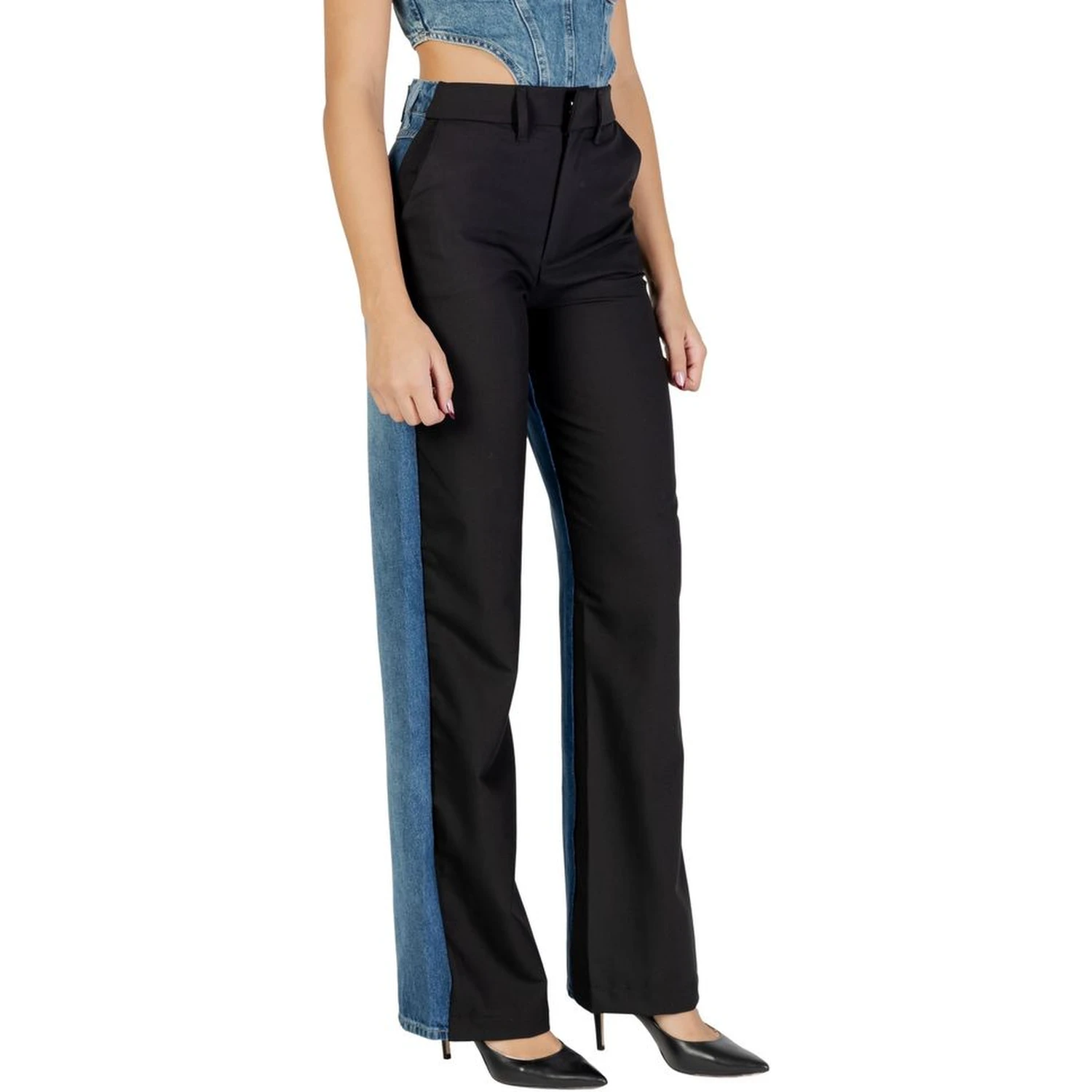 Black Polyester Mom Jeans