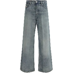 بنطلون جينز أزرق قطني بقصة مريحة