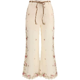Beige Cotton Flared Pants