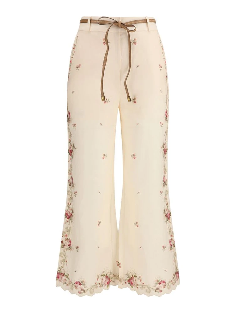 Beige Cotton Flared Pants
