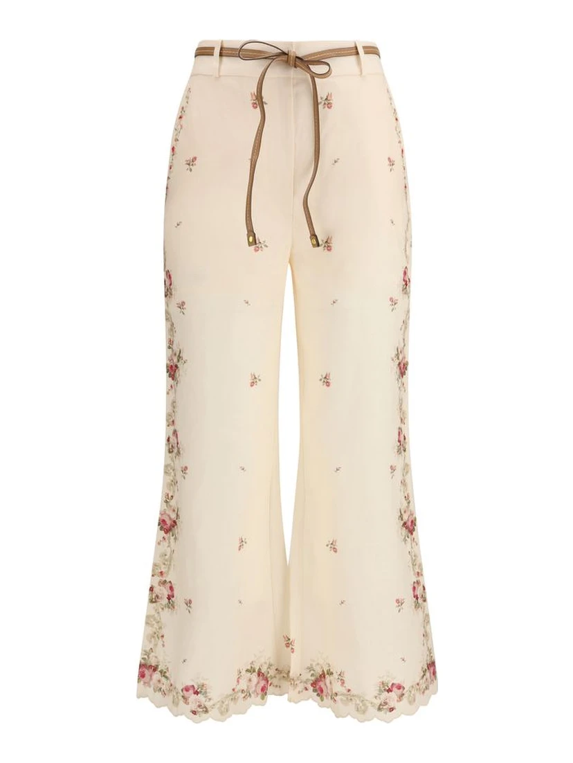 Beige Cotton Flared Pants