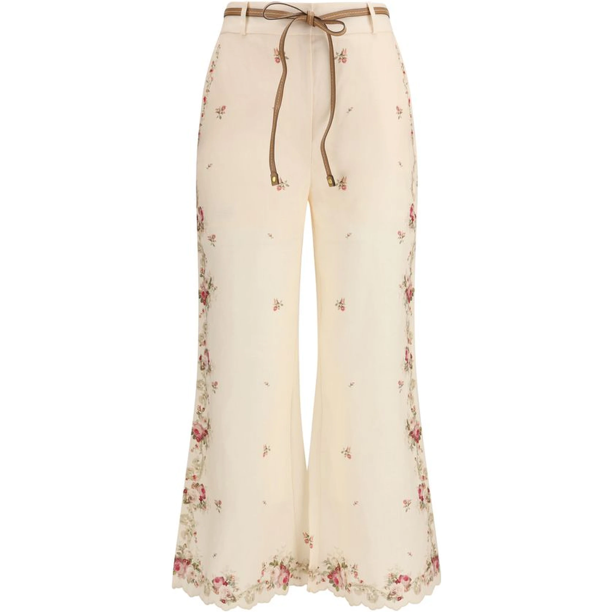 Beige Cotton Flared Pants