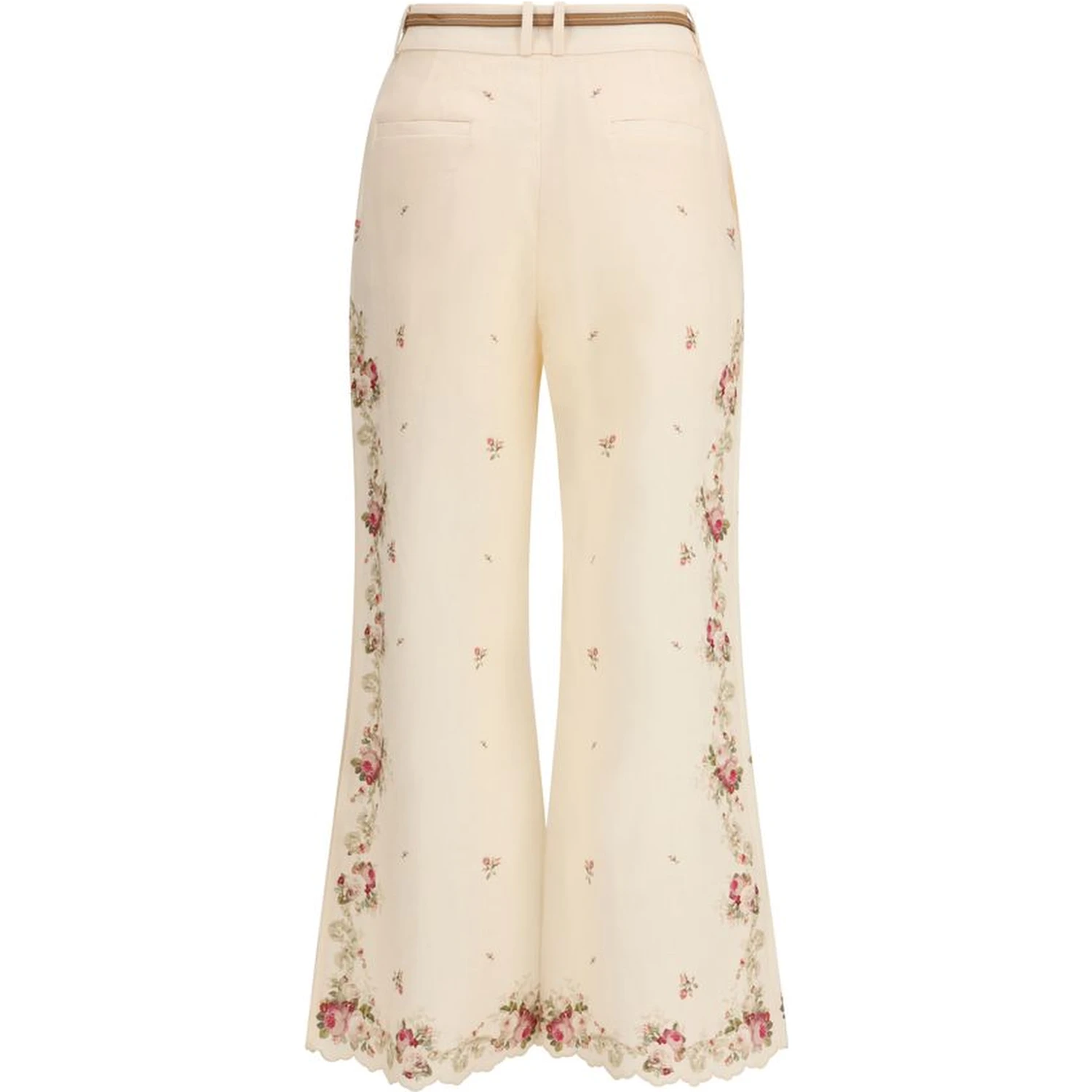 Beige Cotton Flared Pants