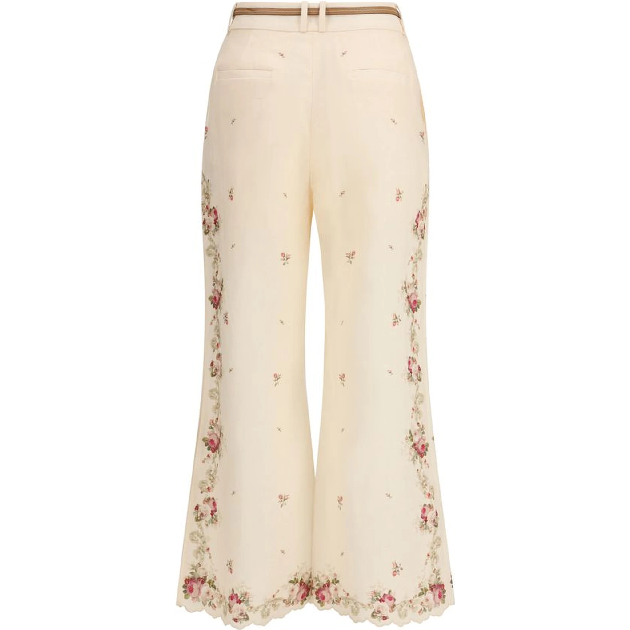 Beige Cotton Flared Pants