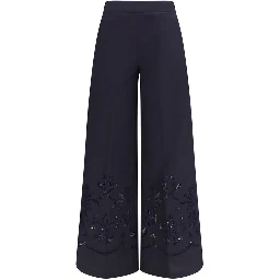 Blue Cotton Casual Pants
