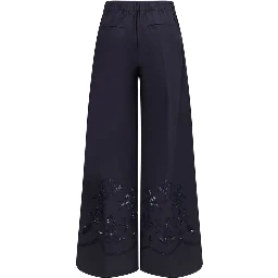 Blue Cotton Casual Pants