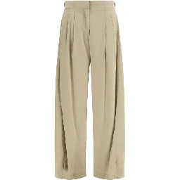 Beige Silk Casual Pants