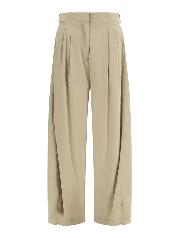 Beige Silk Casual Pants