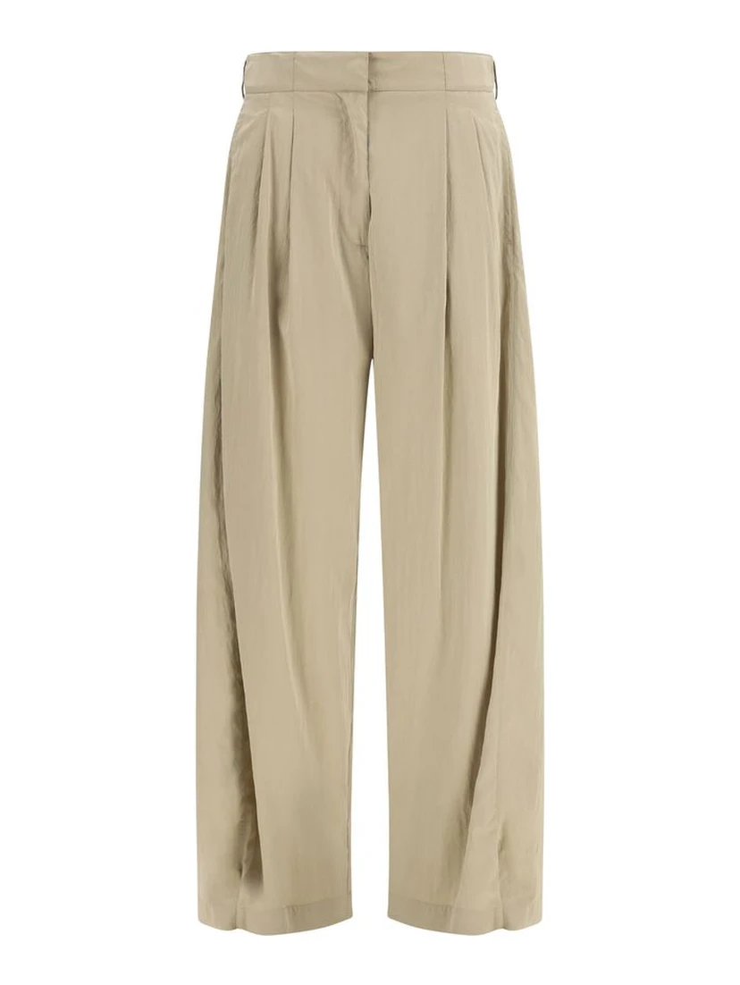 Beige Silk Casual Pants
