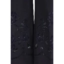 Blue Cotton Casual Pants