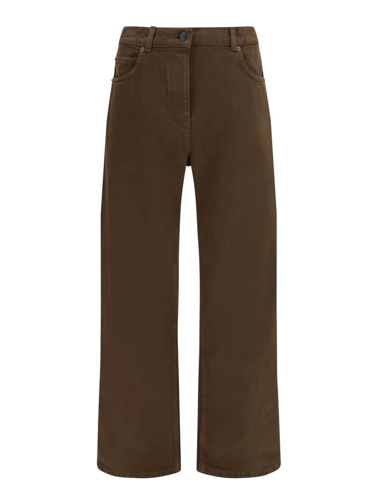 Brown Cotton Straight-Leg Jeans