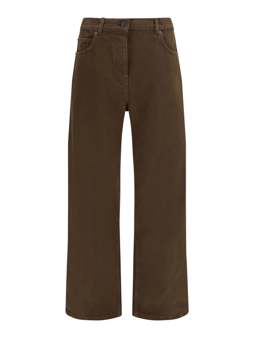 Brown Cotton Straight-Leg Jeans