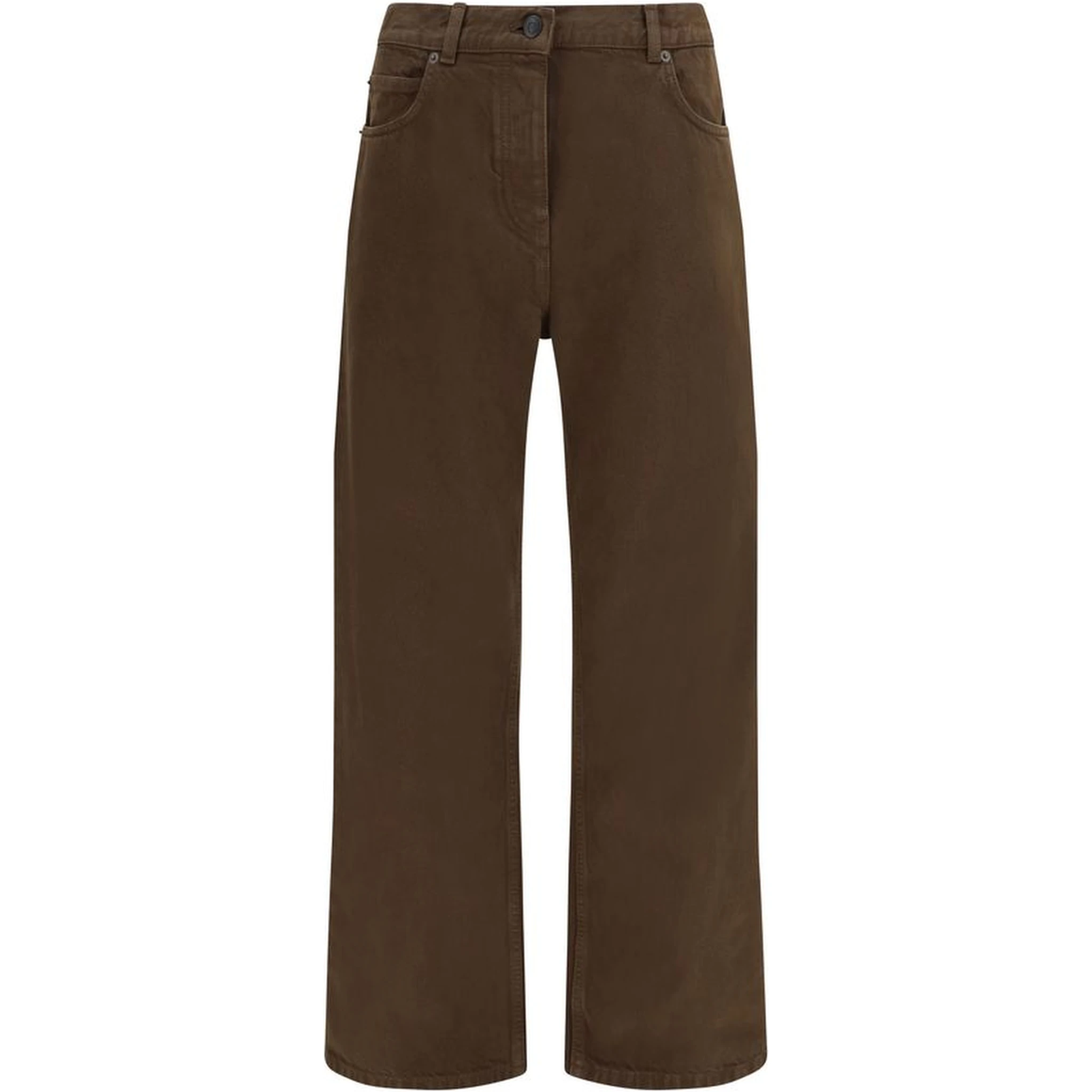 Brown Cotton Straight-Leg Jeans