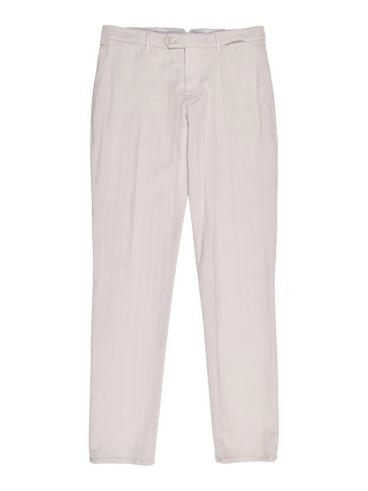 Beige Cotton Casual Pants