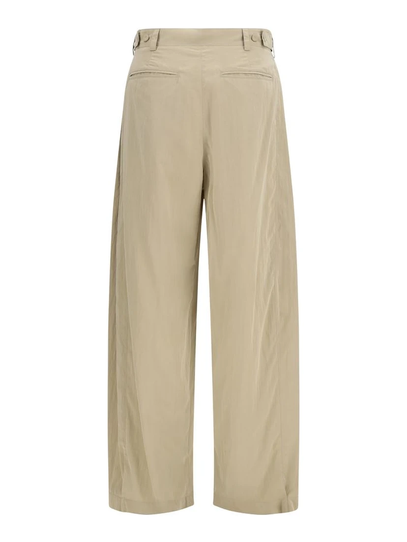 Beige Silk Casual Pants