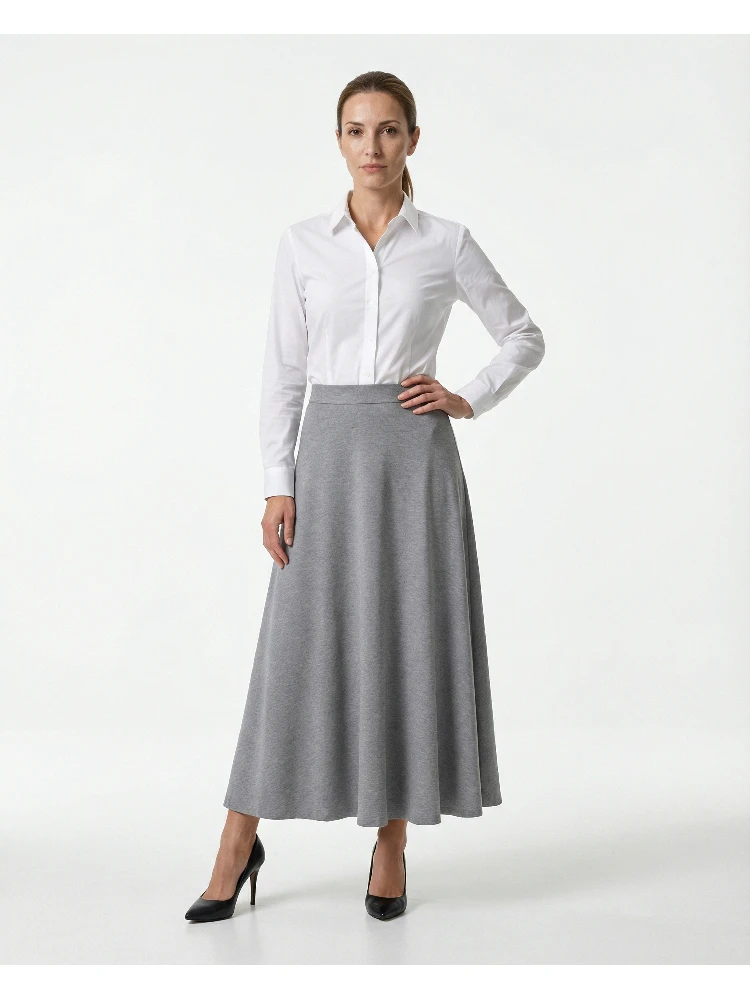 Gray Cotton Long Skirt