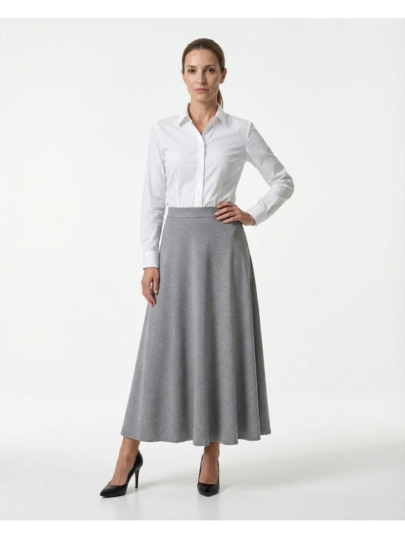 Gray Cotton Long Skirt