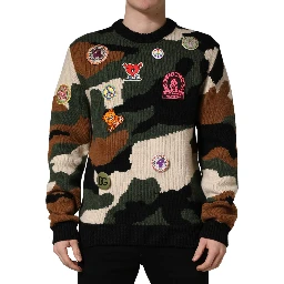 Multicolor Intarsia-Knit Camouflage Pullover Sweater