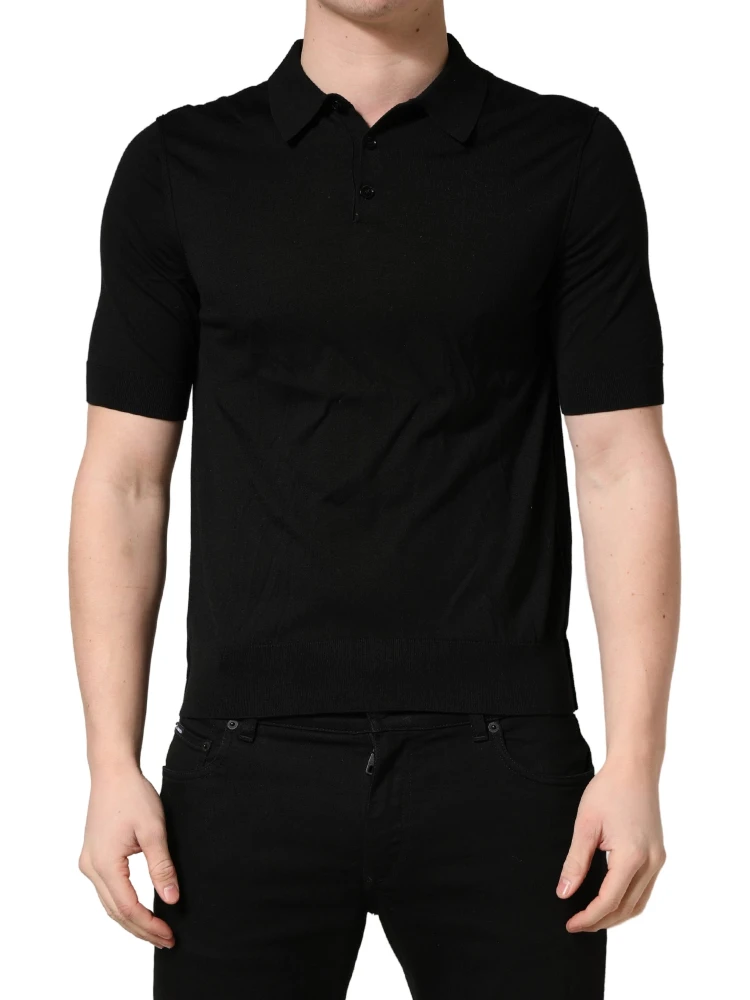 Black Wool Short Sleeves Men Polo  T-shirt